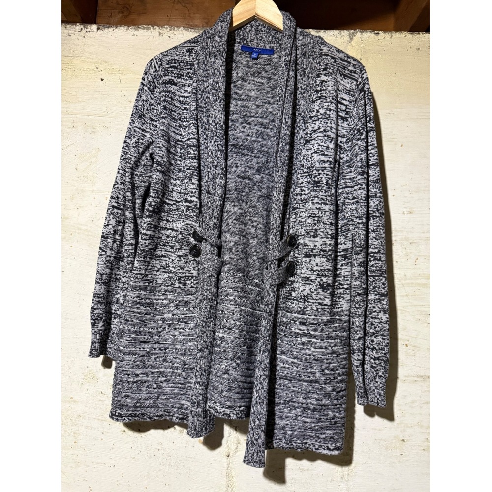 Apt 9 Womens M Black White Space Dye Open Front Shawl Collar Cardigan Workwear